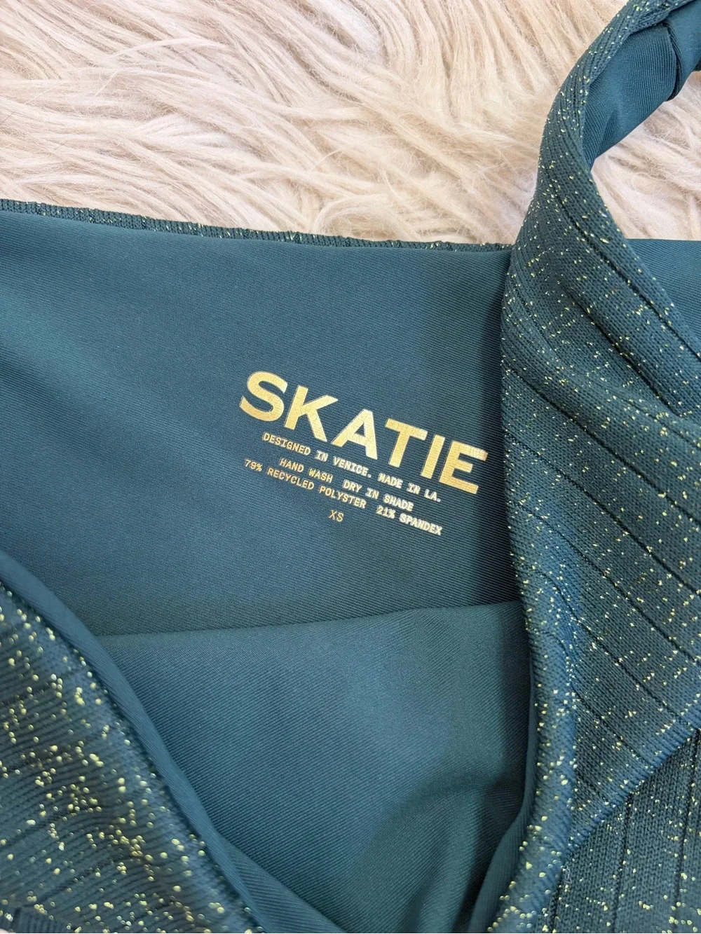 Skatie Dark Green Good Shimmer One Shoulder Bikini Top XS
